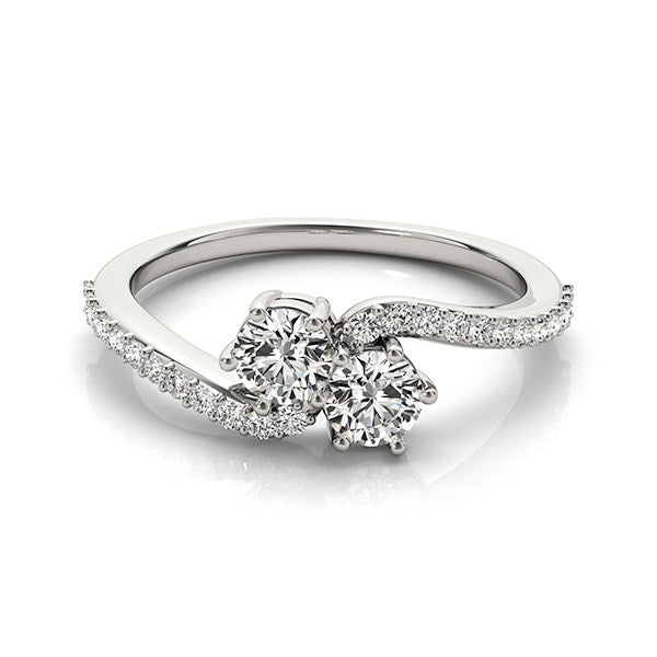 Curved Band Two Stone Diamond Ring in 14k White Gold (3/4 cttw) RCJ Rings CELESTIA LUXE JEWELLERS