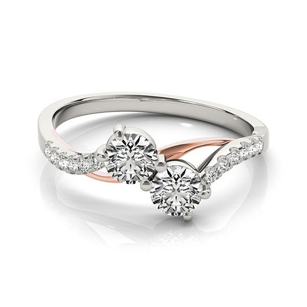 Two Stone Diamond Ring with Curved Band in 14k White And Rose Gold (5/8 cttw) RCJ Rings CELESTIA LUXE JEWELLERS