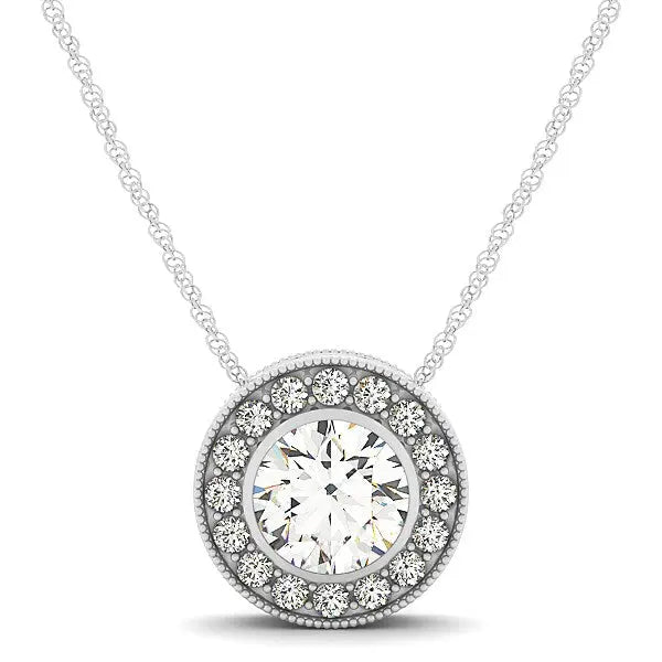 Diamond Halo with Center Bezel in 14k White Gold (5/8 cttw) RCJ Necklaces CELESTIA LUXE JEWELLERS