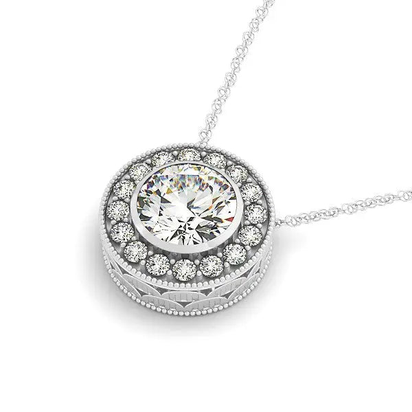 Diamond Halo with Center Bezel in 14k White Gold (5/8 cttw) RCJ Necklaces CELESTIA LUXE JEWELLERS