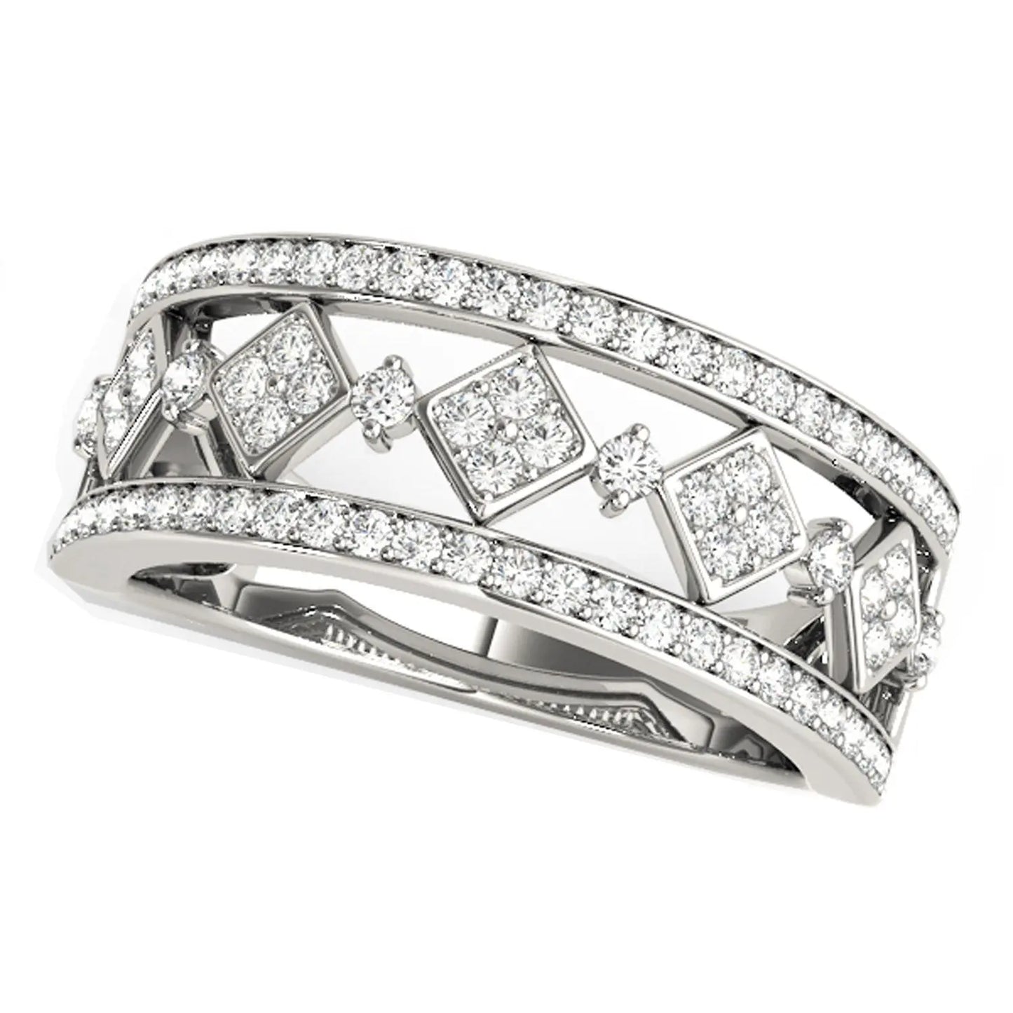 Diamond Studded Square Motif Ring in 14k White Gold (1/2 cttw) RCJ Rings CELESTIA LUXE JEWELLERS