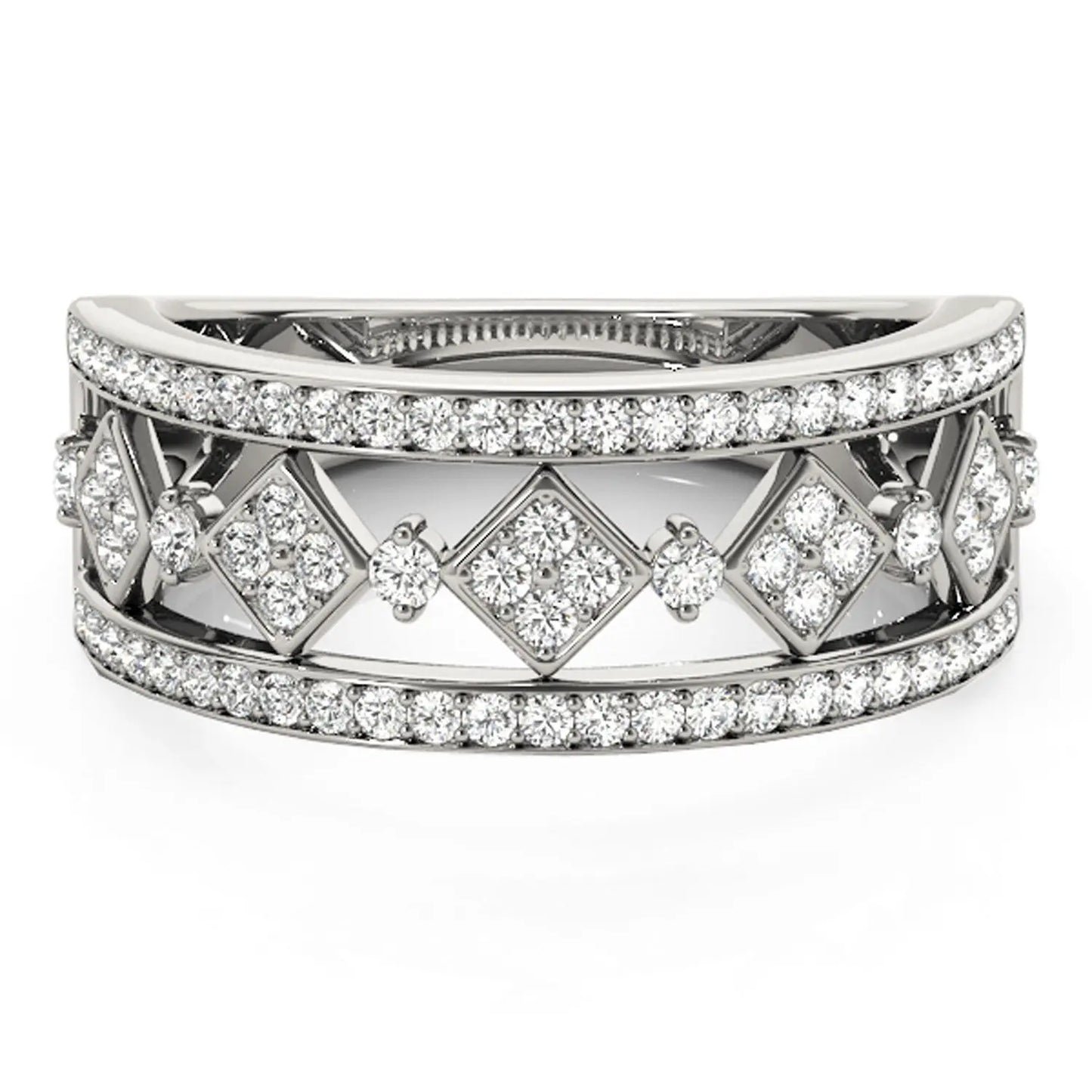 Diamond Studded Square Motif Ring in 14k White Gold (1/2 cttw) RCJ Rings CELESTIA LUXE JEWELLERS