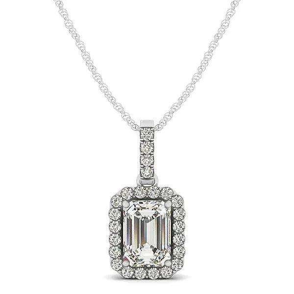 Halo Pendant With Emerald Center Diamond in 14k White Gold (1 1/5 cttw) RCJ Necklaces CELESTIA LUXE JEWELLERS