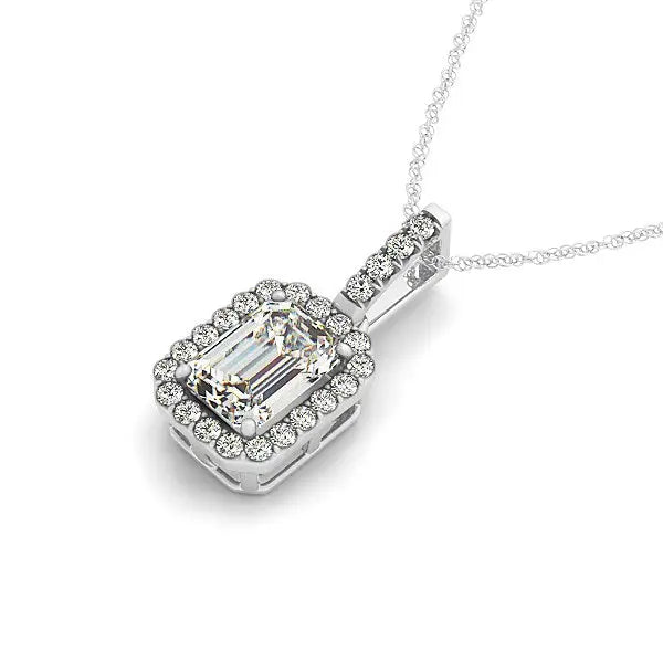 Halo Pendant With Emerald Center Diamond in 14k White Gold (1 1/5 cttw) RCJ Necklaces CELESTIA LUXE JEWELLERS