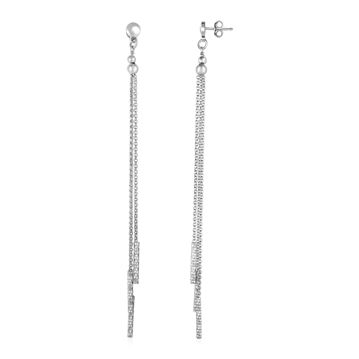 Long Chain Tassel and Textured Bar Drop Earrings in Sterling Silver RCJ Earrings CELESTIA LUXE JEWELLERS