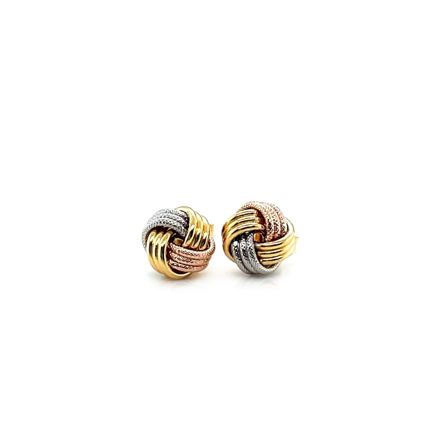 Love Knot Post Earrings in 14k Tri Color Gold RCJ Earrings CELESTIA LUXE JEWELLERS