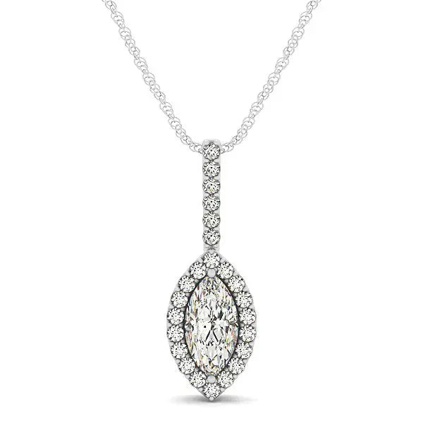 Marquis Shape Diamond Halo Pendant in 14k White Gold (2/3 cttw) RCJ Necklaces CELESTIA LUXE JEWELLERS