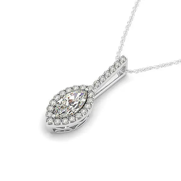 Marquis Shape Diamond Halo Pendant in 14k White Gold (2/3 cttw) RCJ Necklaces CELESTIA LUXE JEWELLERS