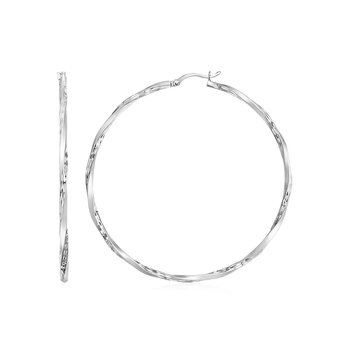 Matte and Textured Twisted Hoop Earrings in Sterling Silver(50mm) RCJ Earrings CELESTIA LUXE JEWELLERS