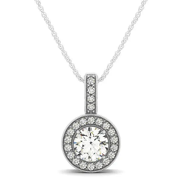 Milgrain Edge Diamond Halo Pendant in 14k White Gold (5/8 cttw) RCJ Necklaces CELESTIA LUXE JEWELLERS