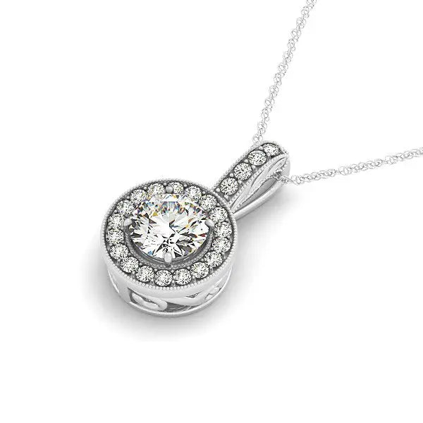Milgrain Edge Diamond Halo Pendant in 14k White Gold (5/8 cttw) RCJ Necklaces CELESTIA LUXE JEWELLERS