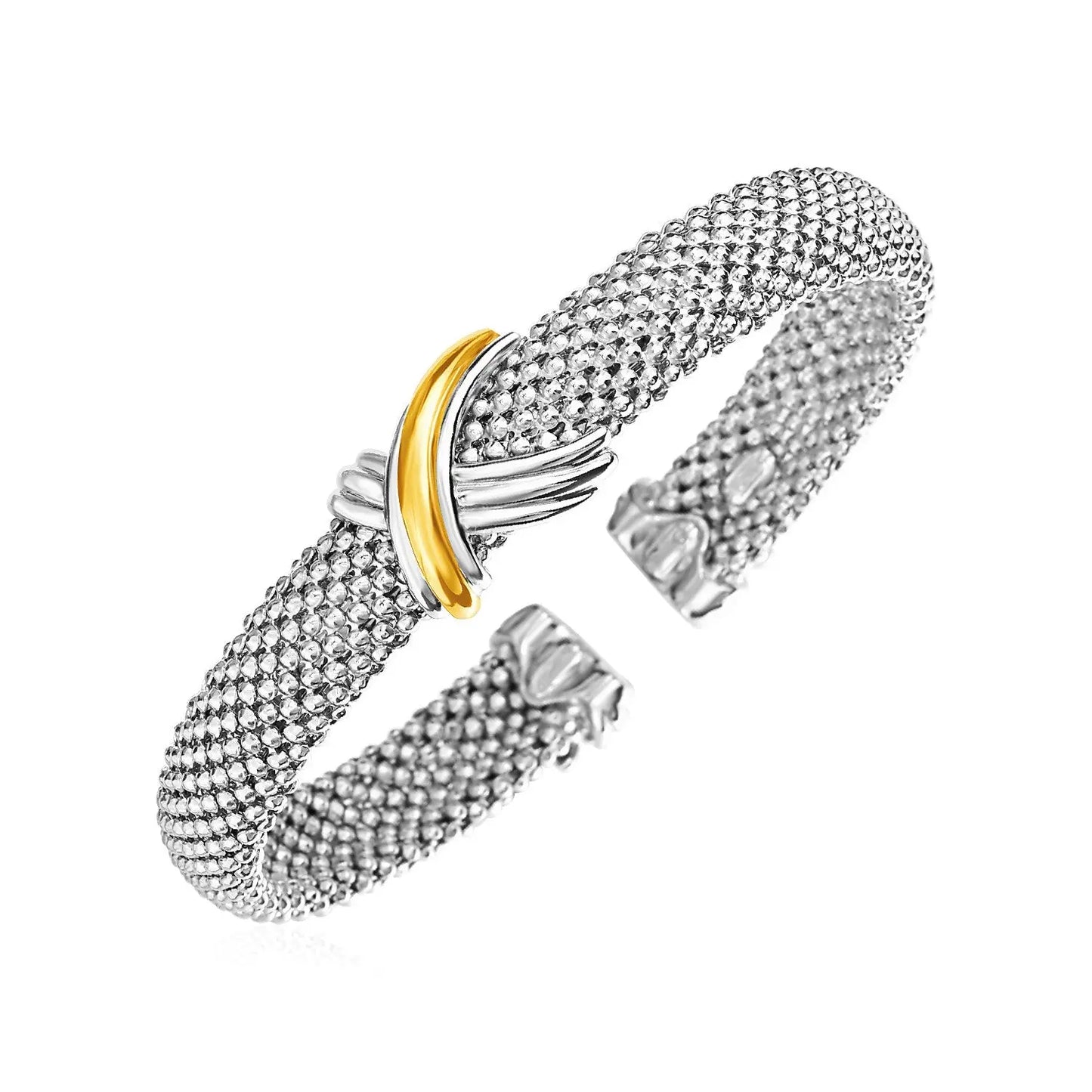 Popcorn Texture Cuff Bangle in Sterling Silver and 18k Yellow Gold (10.00 mm) RCJ Bangles CELESTIA LUXE JEWELLERS