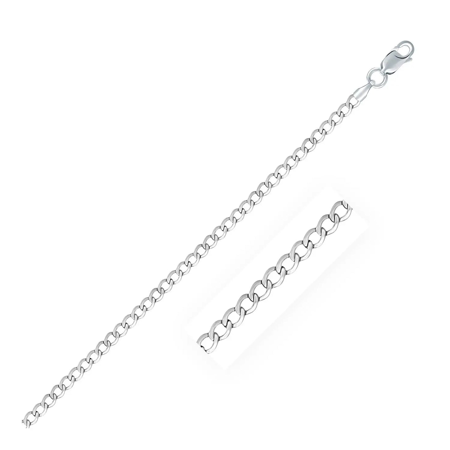 Rhodium Plated Sterling Silver Curb Style Chain (3.00 mm) RCJ Chains CELESTIA LUXE JEWELLERS