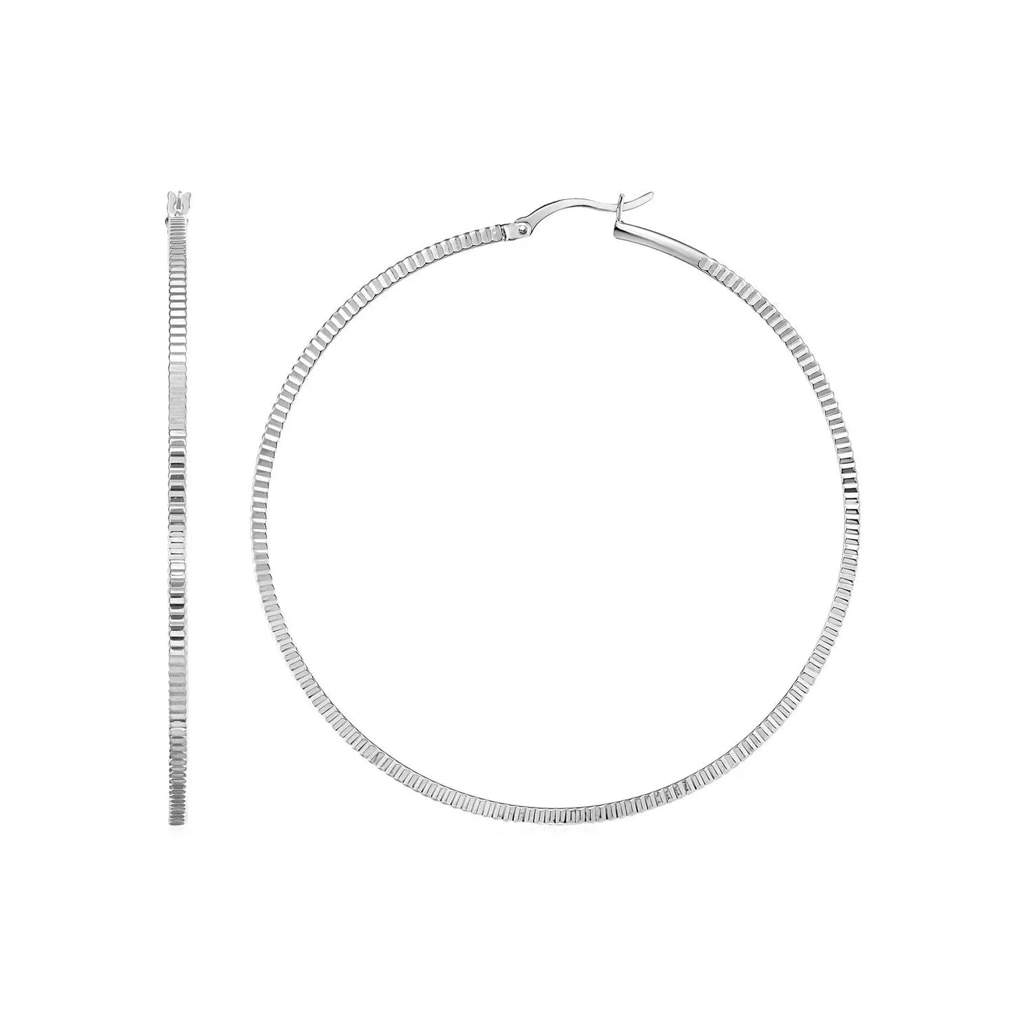 Ridge Textured Hoop Earrings in Sterling Silver(2x50mm) RCJ Earrings CELESTIA LUXE JEWELLERS