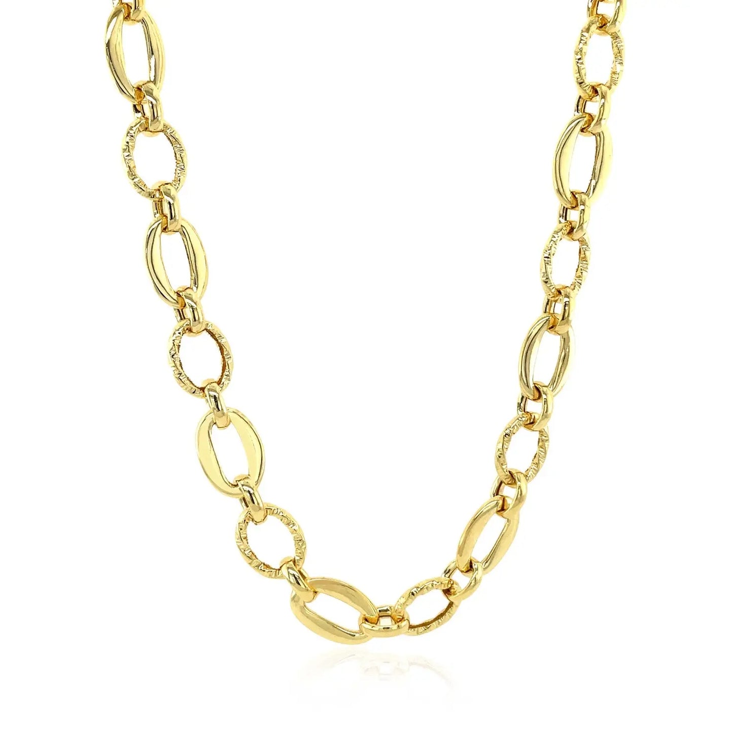 Shiny and Textured Oval Link Necklace in 14k Yellow Gold RCJ Necklaces CELESTIA LUXE JEWELLERS