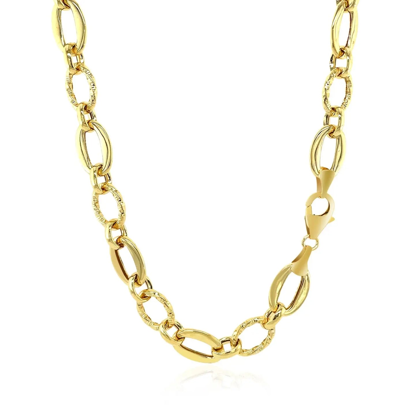 Shiny and Textured Oval Link Necklace in 14k Yellow Gold RCJ Necklaces CELESTIA LUXE JEWELLERS