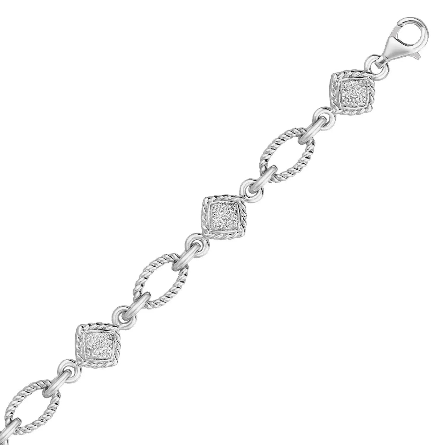 Sterling Silver Cable Oval and Square Link Bracelet with Diamonds (1/4 cttw) RCJ Bracelets CELESTIA LUXE JEWELLERS