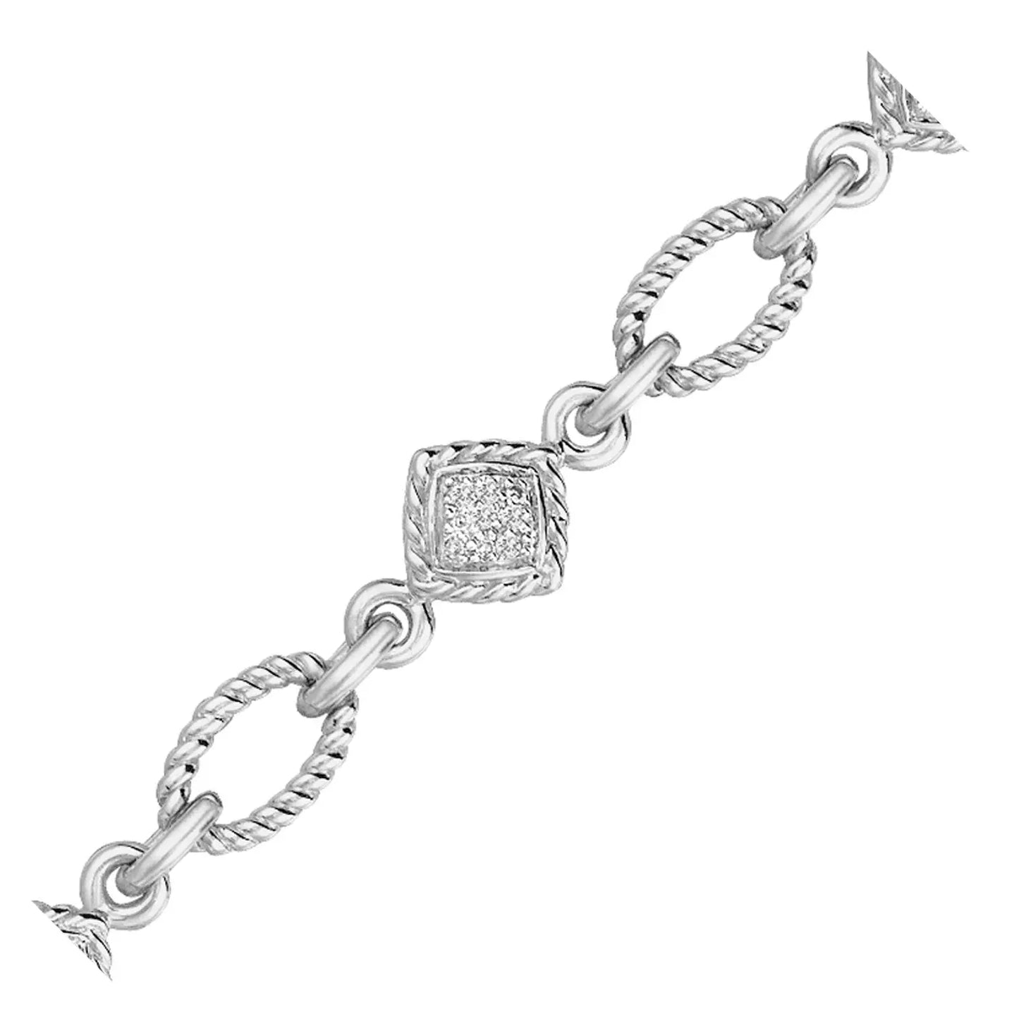 Sterling Silver Cable Oval and Square Link Bracelet with Diamonds (1/4 cttw) RCJ Bracelets CELESTIA LUXE JEWELLERS