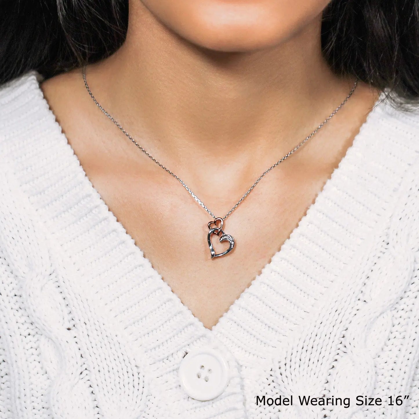 Sterling Silver Cascading Dual Heart Diamond Accented Pendant (.02 cttw) RCJ Pendants CELESTIA LUXE JEWELLERS
