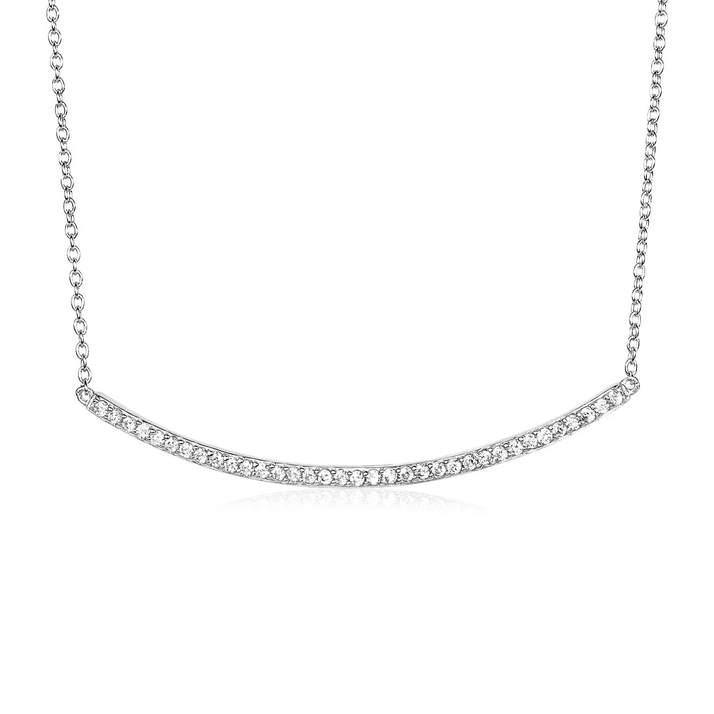 Sterling Silver Curved Bar Necklace with Cubic Zirconias RCJ Necklaces CELESTIA LUXE JEWELLERS