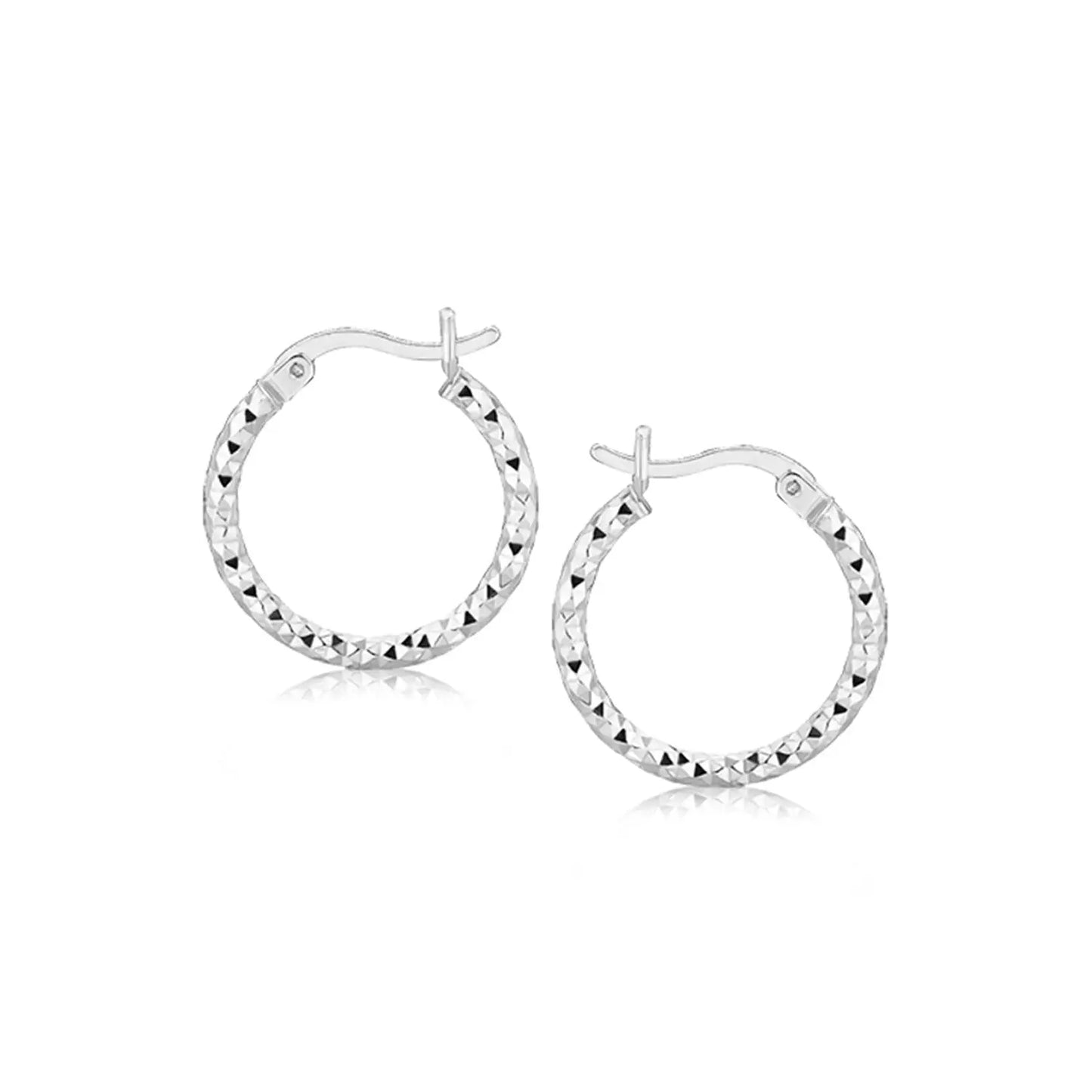 Sterling Silver Faceted Design Hoop Earrings with Rhodium Plating(2x15mm) RCJ Earrings CELESTIA LUXE JEWELLERS