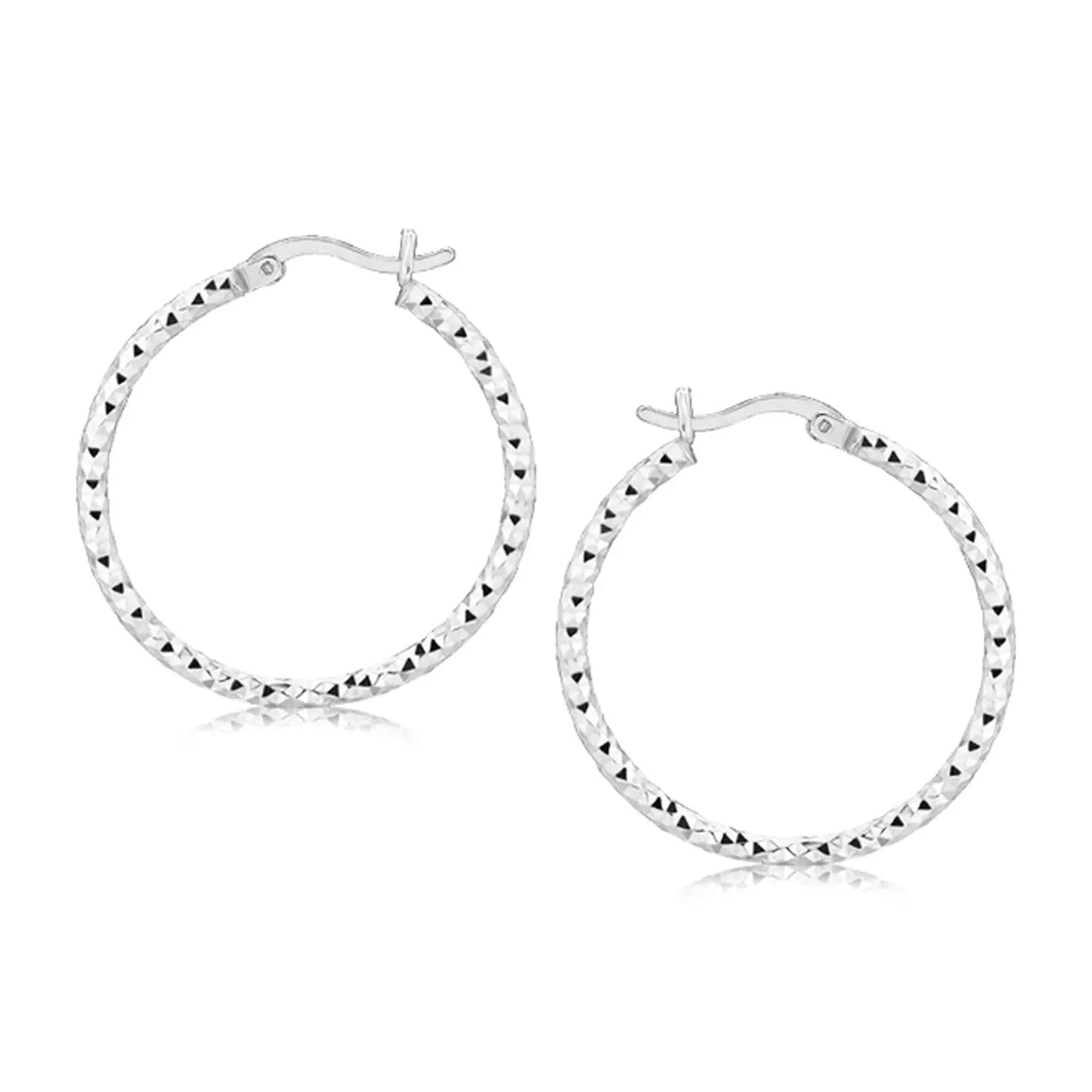 Sterling Silver Faceted Motif Hoop Earrings with Rhodium Plating(2x25mm) RCJ Earrings CELESTIA LUXE JEWELLERS