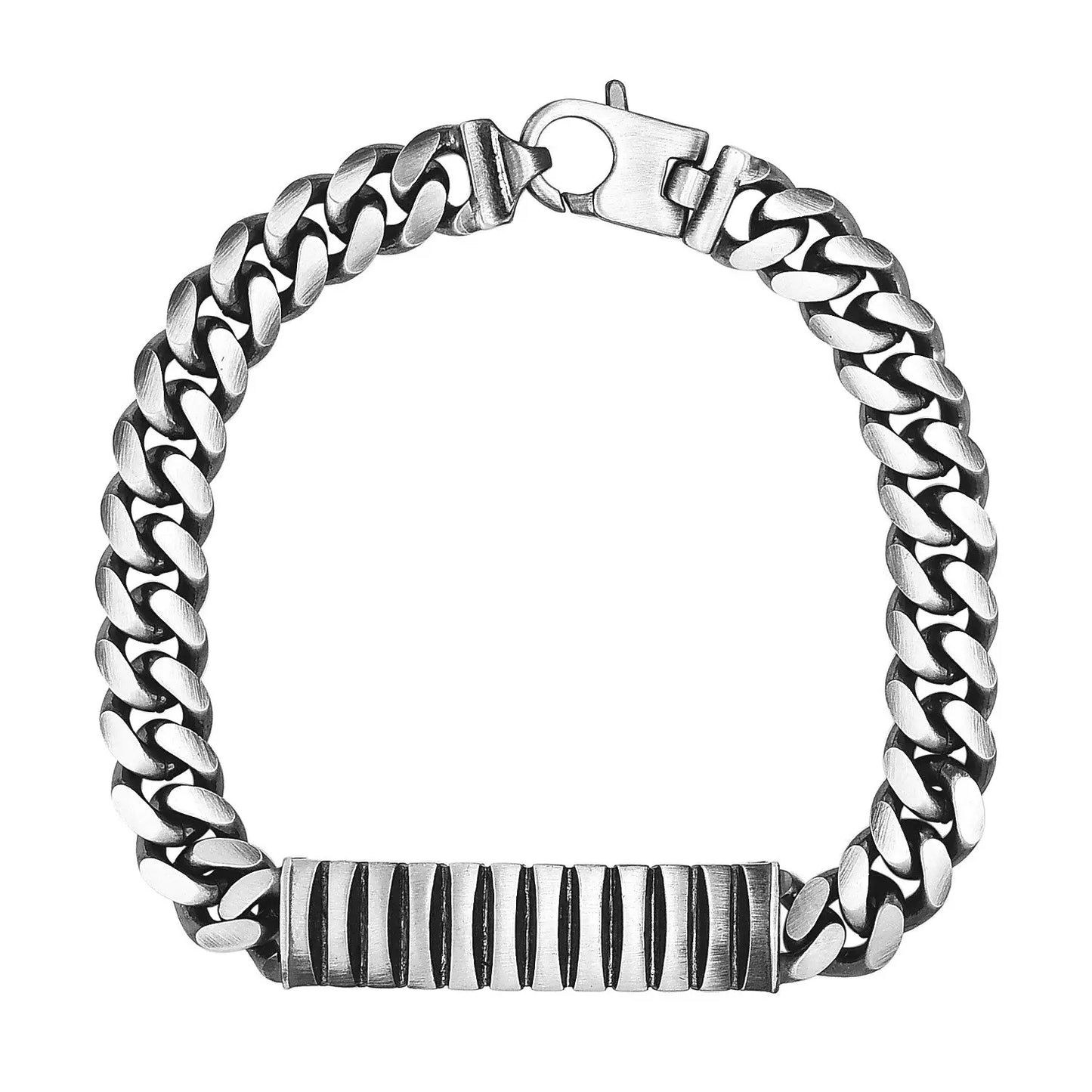 Sterling Silver Gunmetal Finish Cuban Link ID Style Bracelet (9.20 mm) RCJ Bracelets CELESTIA LUXE JEWELLERS