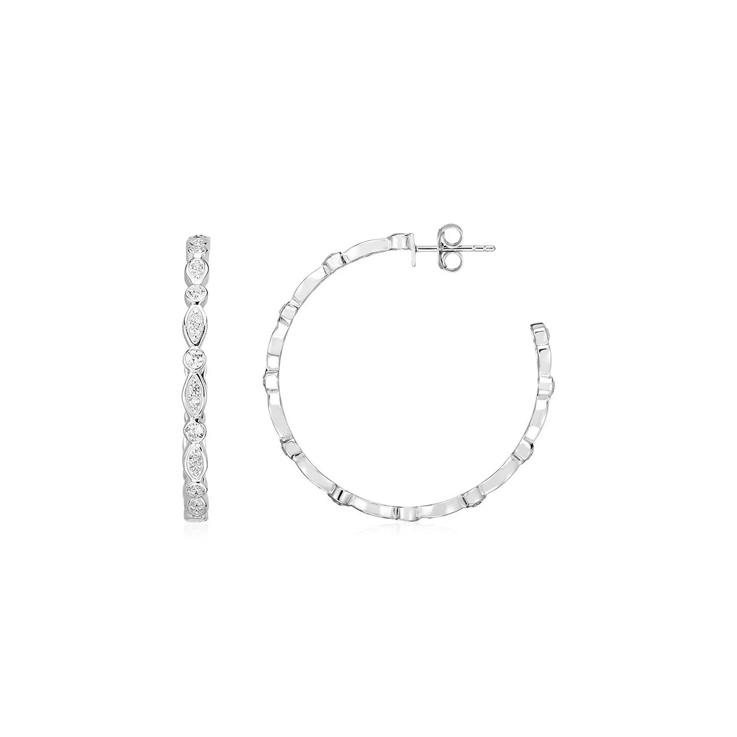 Sterling Silver Hoop Earrings with Round and Marquise Cubic Zirconias(2x30mm) RCJ Earrings CELESTIA LUXE JEWELLERS