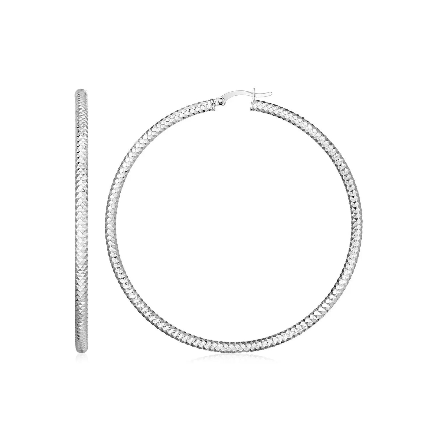 Sterling Silver Large Hoop Earrings with Braid Texture(3x35mm) RCJ Earrings CELESTIA LUXE JEWELLERS