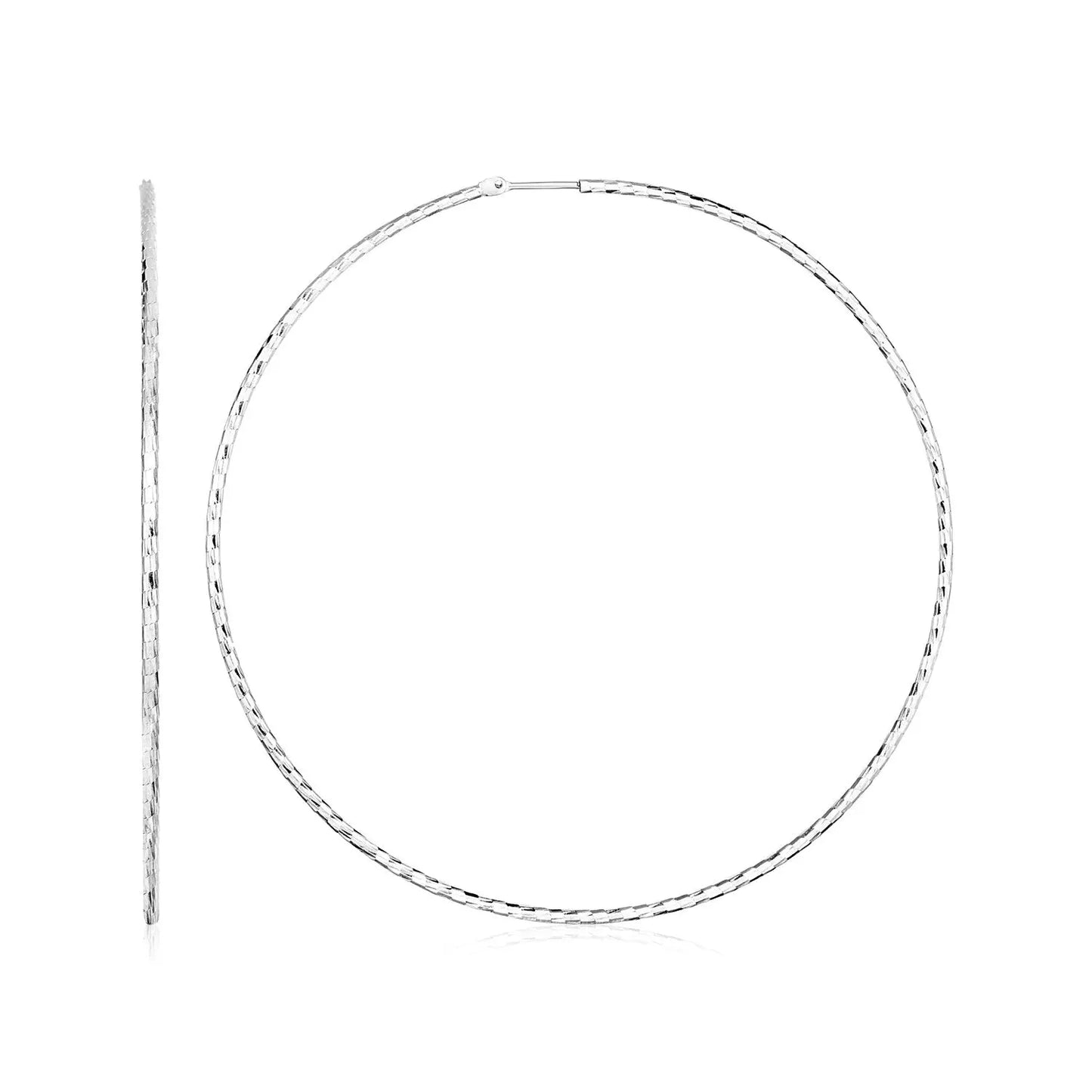 Sterling Silver Large Textured Round Hoop Earrings(1.6x60mm) RCJ Earrings CELESTIA LUXE JEWELLERS