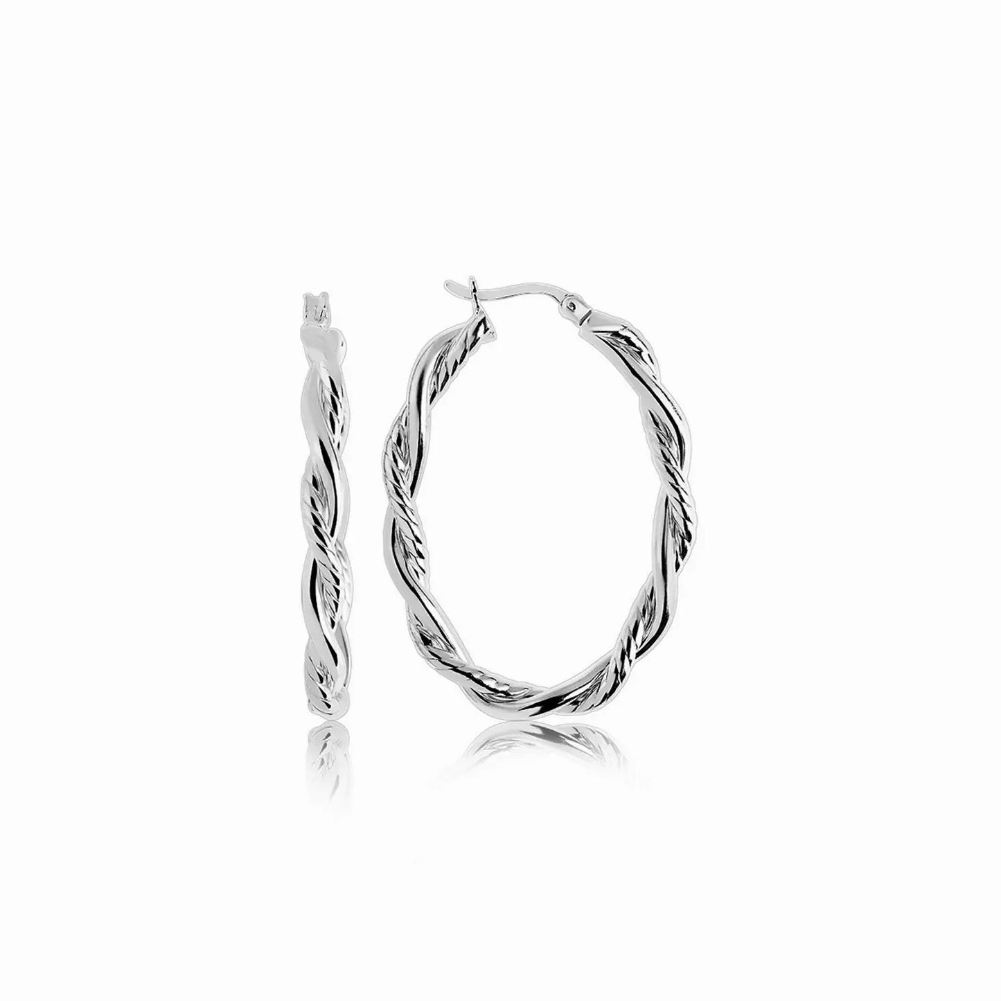 Sterling Silver Oval Hoop Braided Diamond Cut Earrings(4x22mm) RCJ Earrings CELESTIA LUXE JEWELLERS