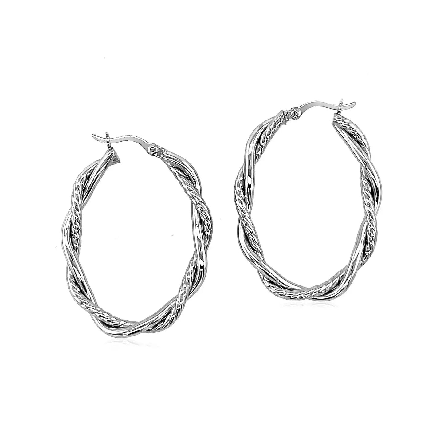 Sterling Silver Oval Hoop Braided Diamond Cut Earrings(4x22mm) RCJ Earrings CELESTIA LUXE JEWELLERS