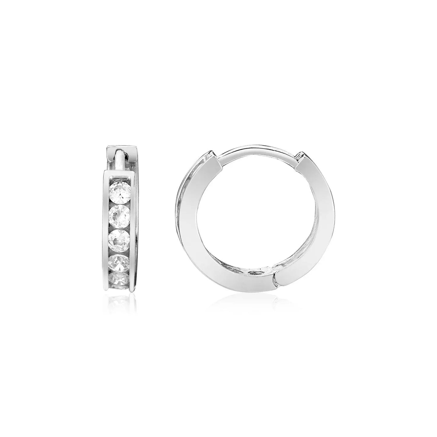 Sterling Silver Petite Hoop Earrings with Cubic Zirconias(3x10mm) RCJ Earrings CELESTIA LUXE JEWELLERS