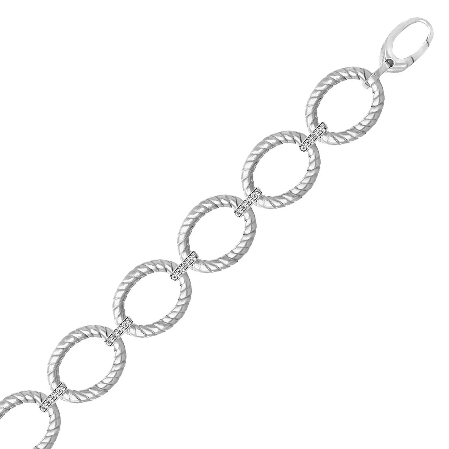 Sterling Silver Rhodium Finished Diamond Accented Cable Oval Bracelet (12.70 mm) RCJ Bracelets CELESTIA LUXE JEWELLERS