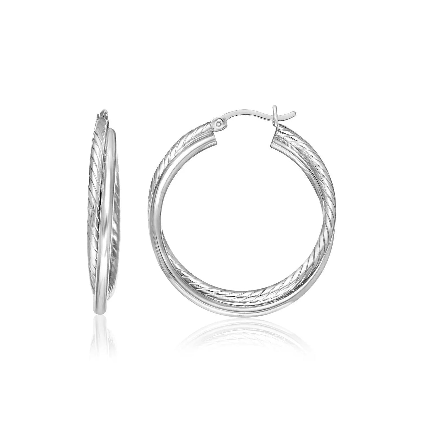Sterling Silver Ridged Hoop Earrings with Textured Design RCJ Earrings CELESTIA LUXE JEWELLERS