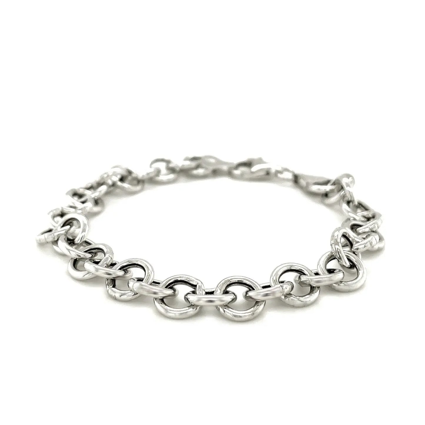 Sterling Silver Rolo Style Polished Charm Bracelet with Rhodium Plating(8.15 mm) RCJ Bracelets CELESTIA LUXE JEWELLERS