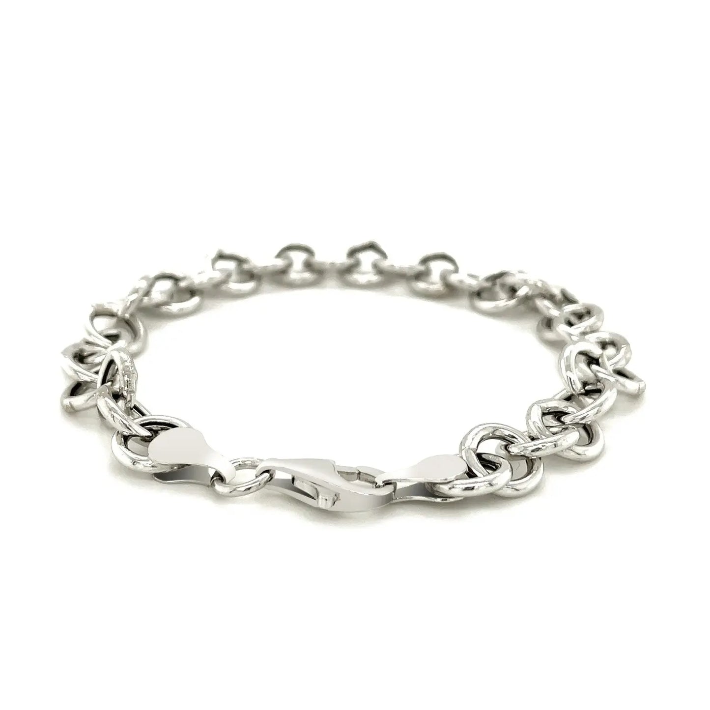 Sterling Silver Rolo Style Polished Charm Bracelet with Rhodium Plating(8.15 mm) RCJ Bracelets CELESTIA LUXE JEWELLERS