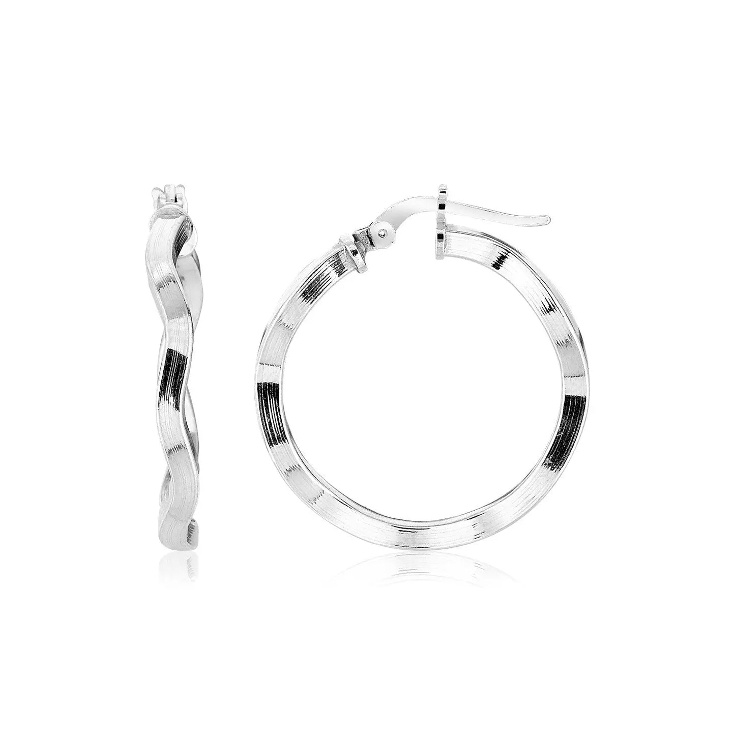 Sterling Silver Round Polished Wavy Profile Hoop Earrings(2x20mm) RCJ Earrings CELESTIA LUXE JEWELLERS