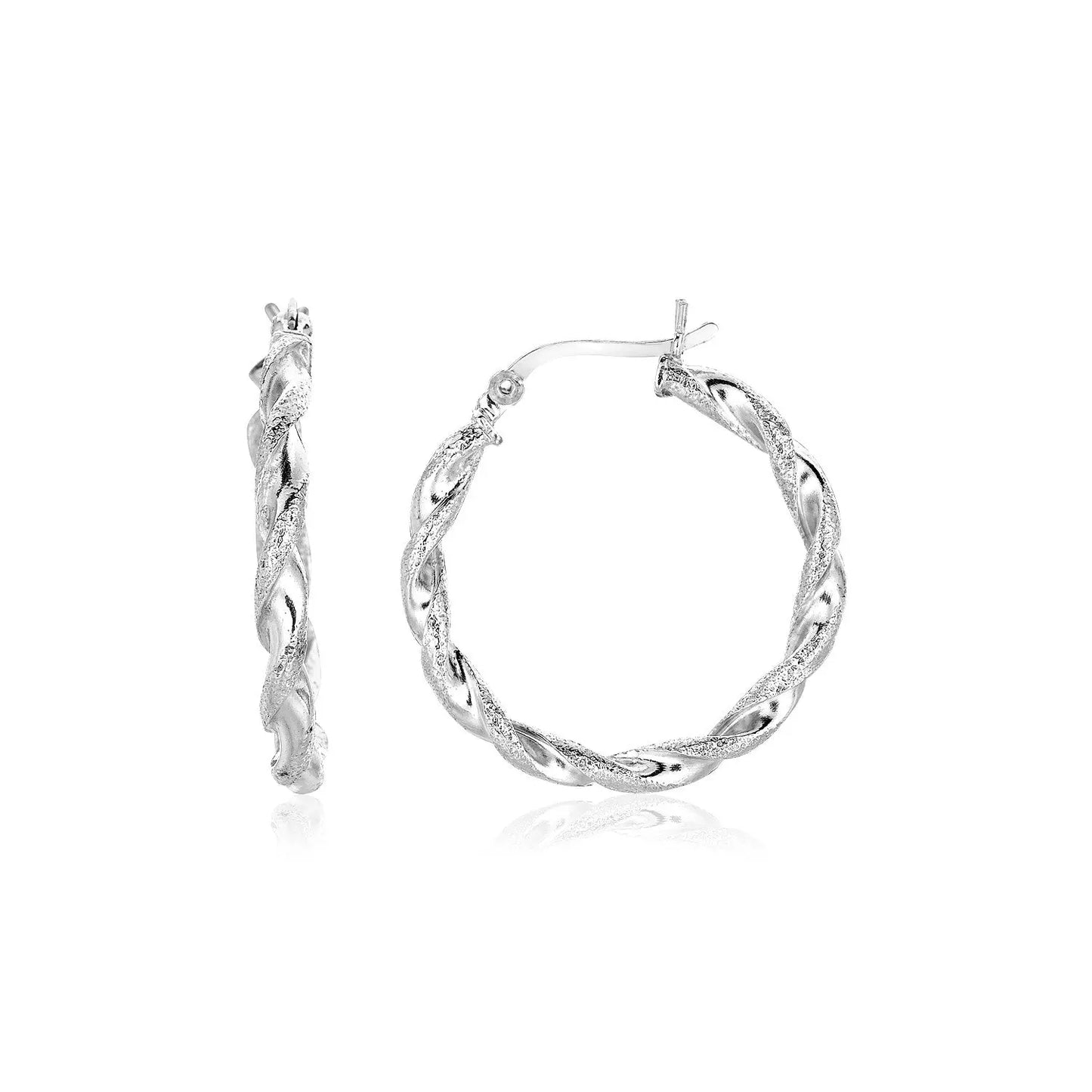 Sterling Silver Round Twisted Hoop Earrings(3x20mm) RCJ Earrings CELESTIA LUXE JEWELLERS