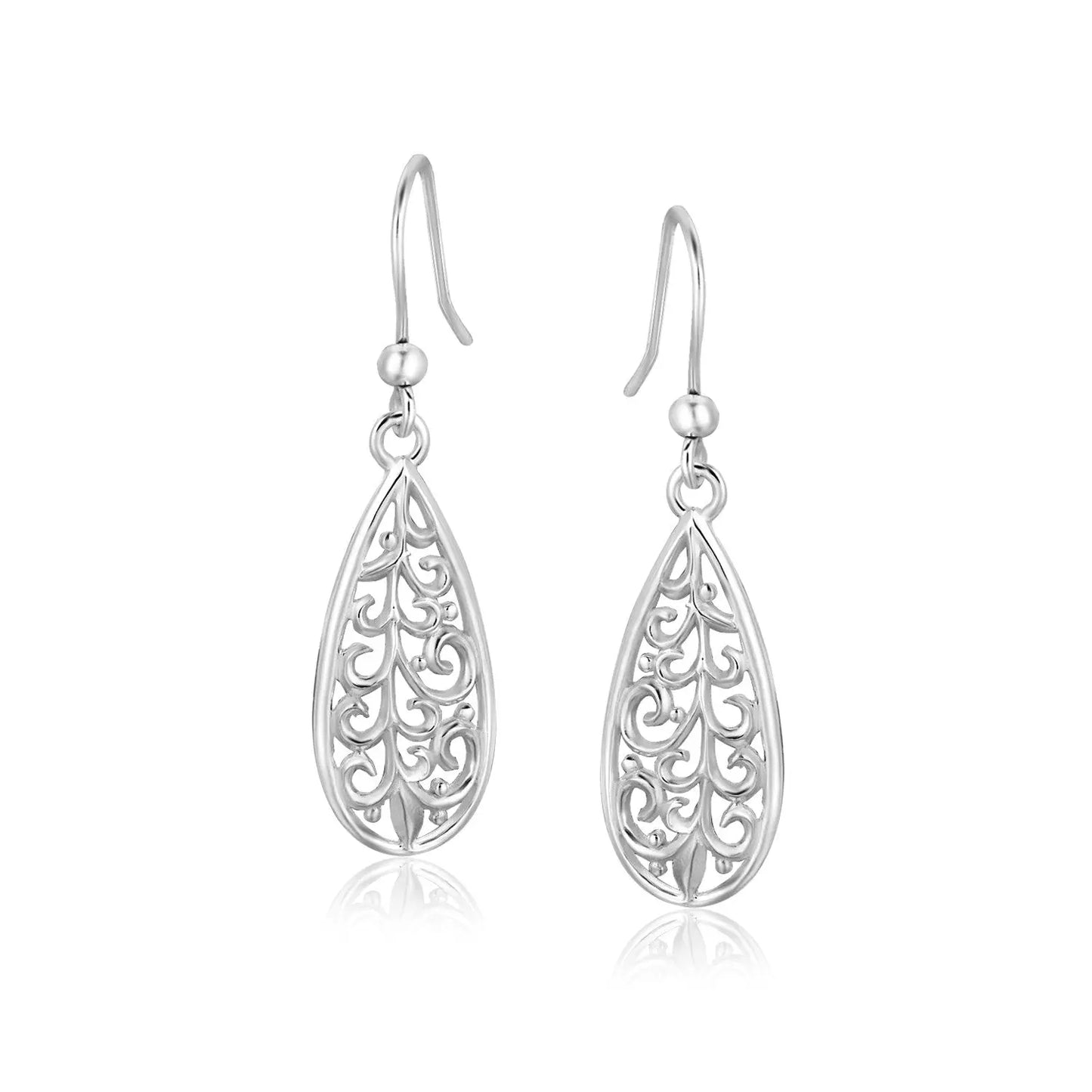 Sterling Silver Teardrop Filigree Style Drop Earrings RCJ Earrings CELESTIA LUXE JEWELLERS