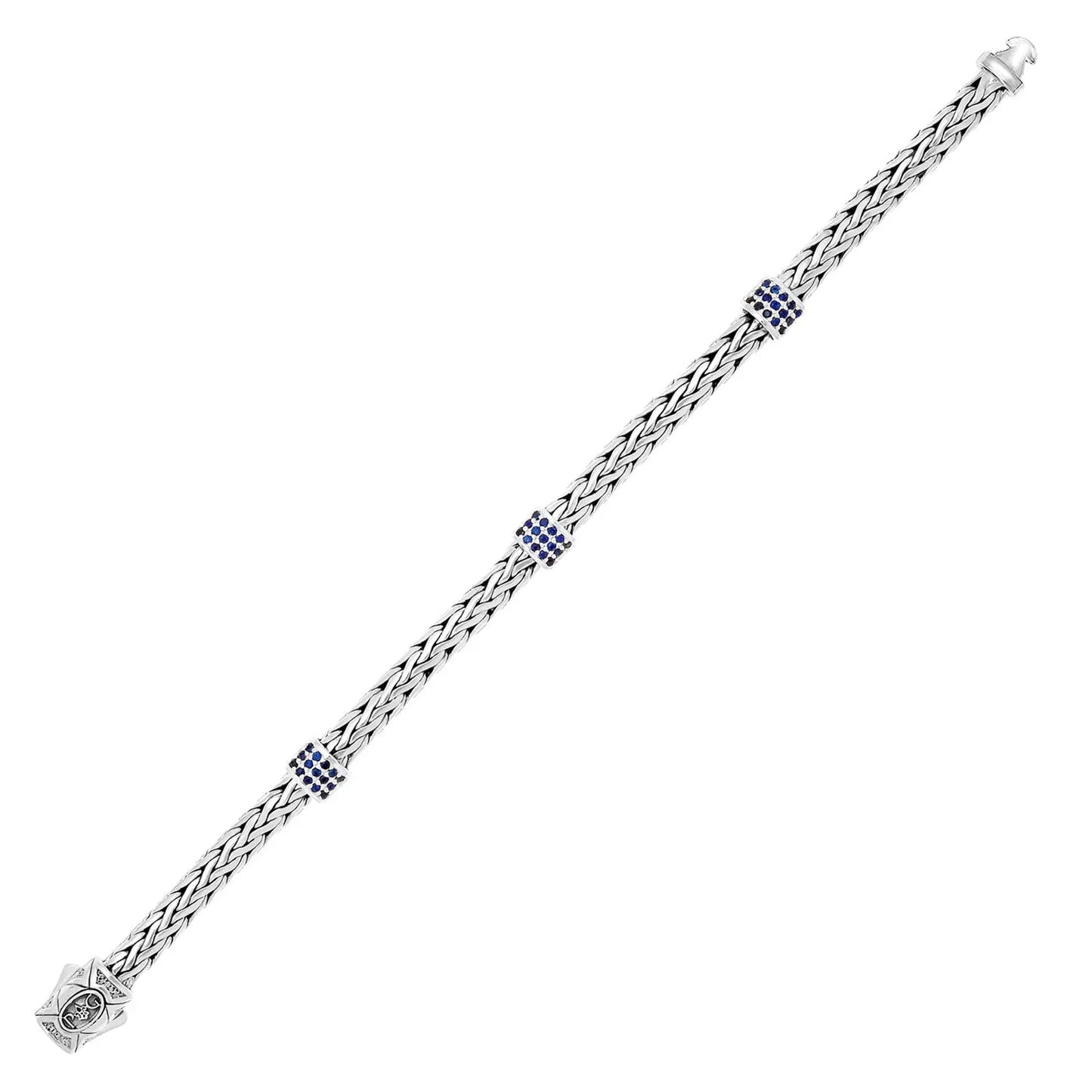 Sterling Silver Woven Bracelet with Blue Sapphire Stations (6.35 mm) RCJ Bracelets CELESTIA LUXE JEWELLERS
