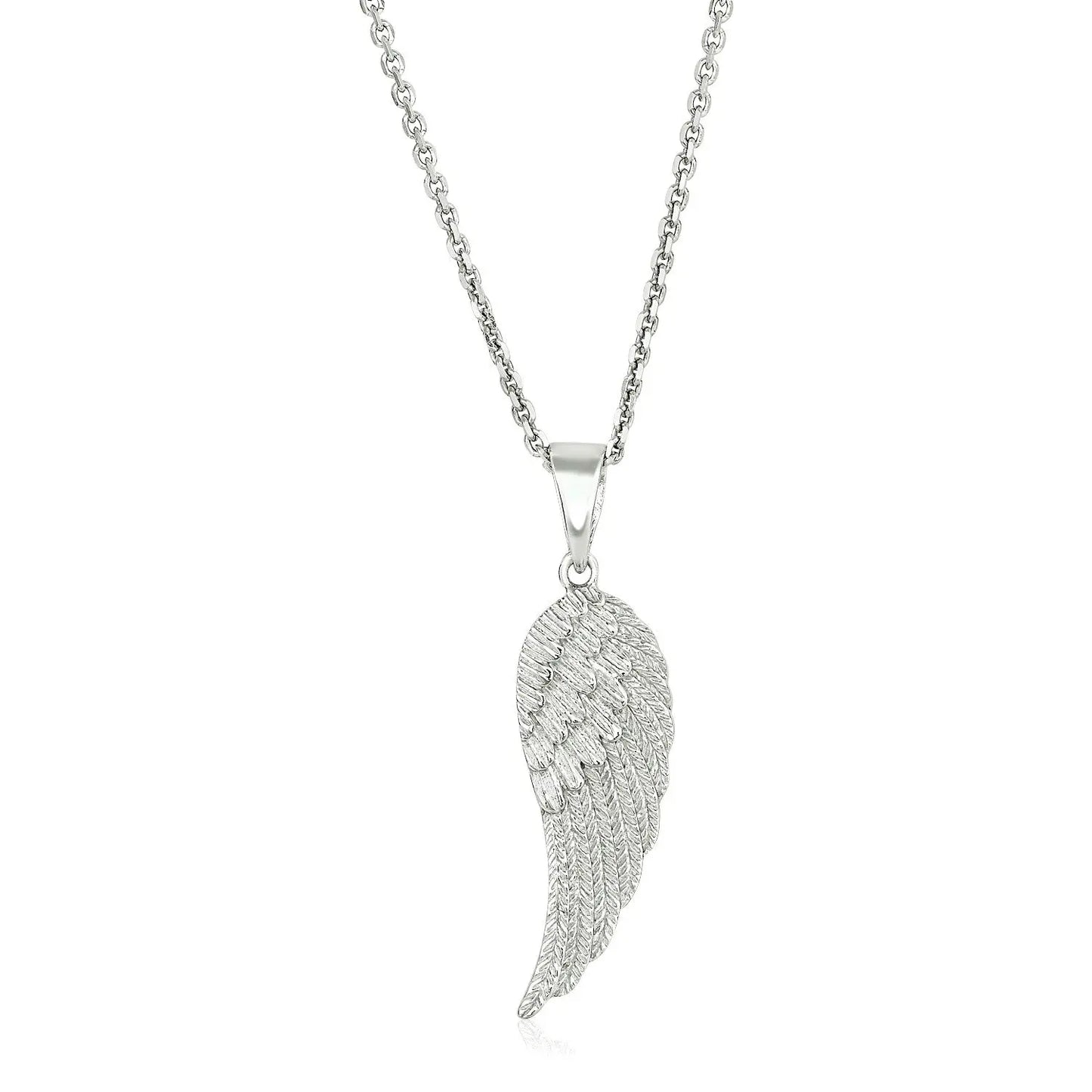 Sterling Silver with Large Textured Angel Wing Pendant RCJ Pendants CELESTIA LUXE JEWELLERS