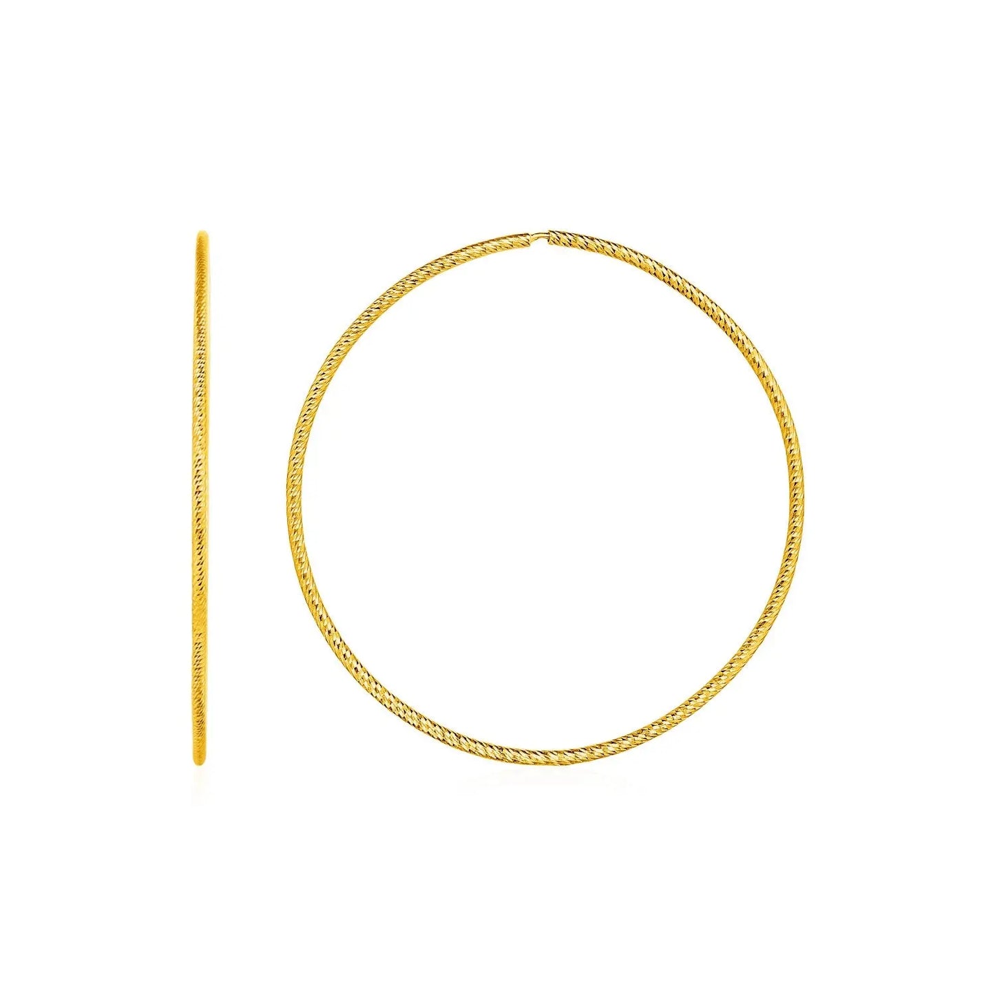 Textured Endless Hoop Earrings in 14k Yellow Gold(1.2x40mm) RCJ Earrings CELESTIA LUXE JEWELLERS
