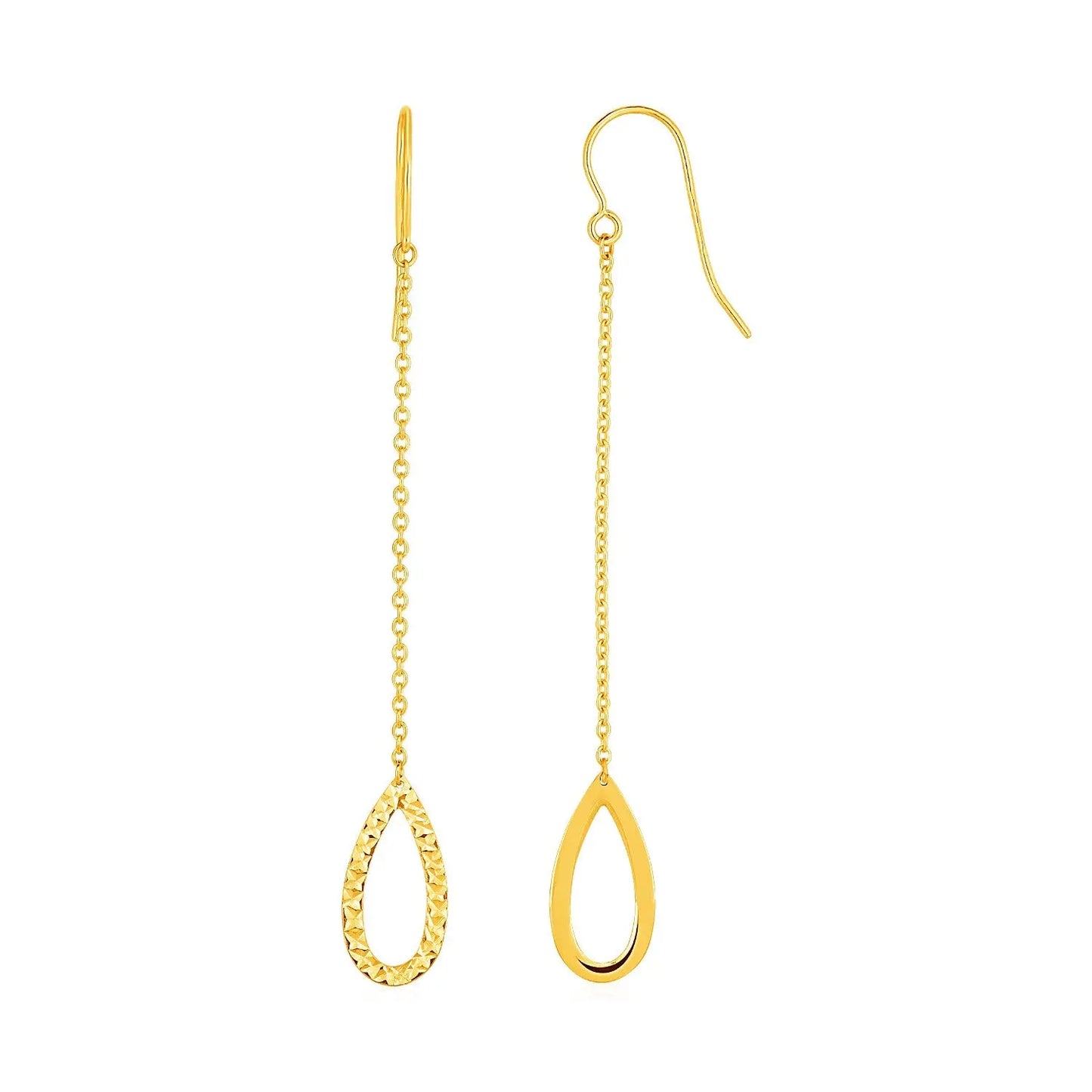 Textured Pear Shaped Long Drop Earrings in 14k Yellow Gold RCJ Earrings CELESTIA LUXE JEWELLERS