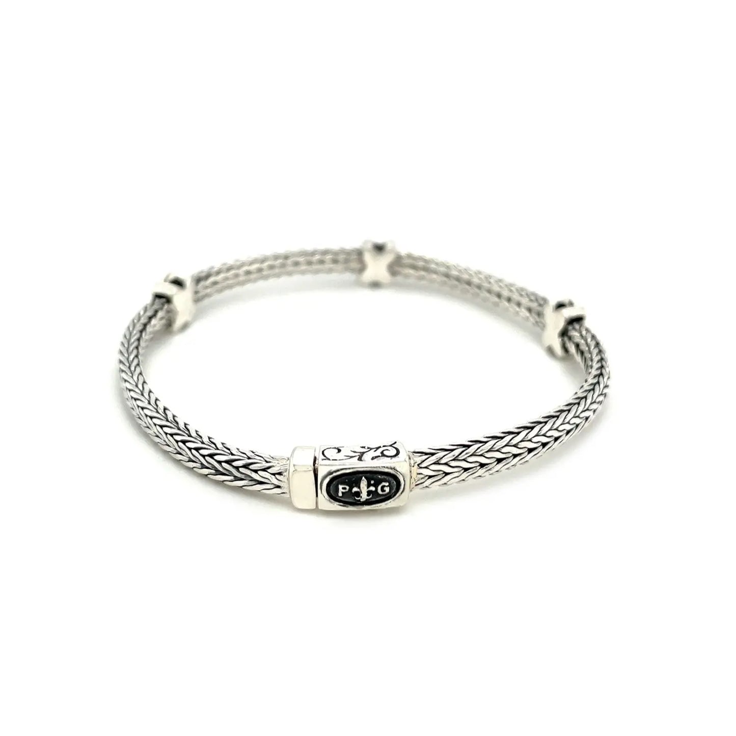 Woven Rope Bracelet with Black Sapphire X Accents in Sterling Silver RCJ Bracelets CELESTIA LUXE JEWELLERS