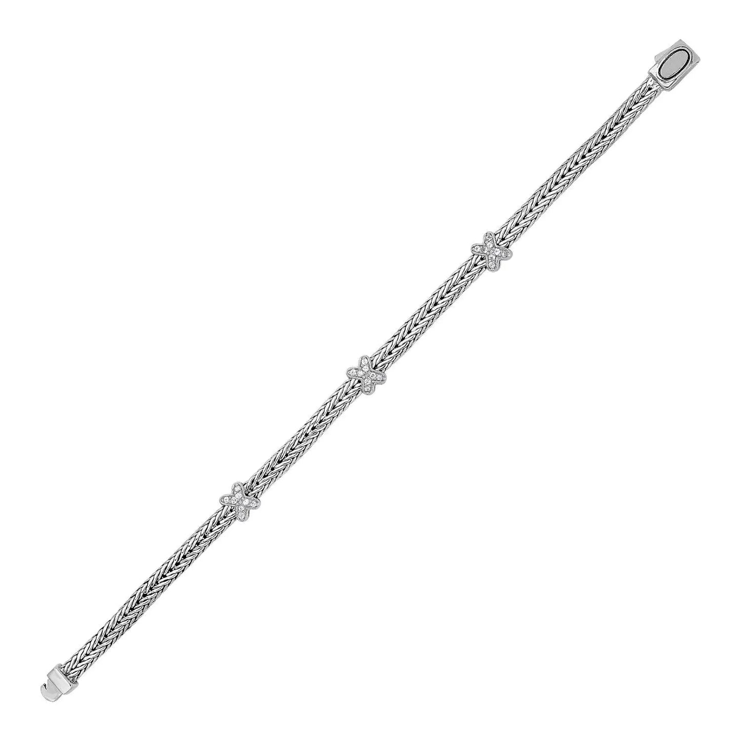 Woven Rope Bracelet with White Sapphire X Accents in Sterling Silver (2.00 mm) RCJ Bracelets CELESTIA LUXE JEWELLERS