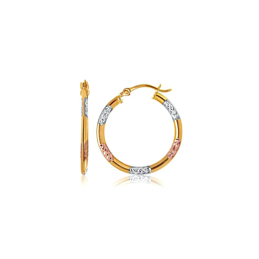 10k Tri-Color Gold Classic Hoop Earrings with Diamond Cut Details(20mm) RCJ Earrings  CELESTIA LUXE JEWELLERS