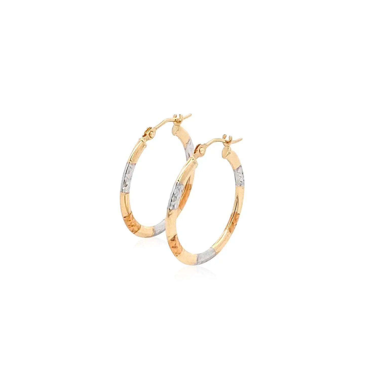 10k Tri-Color Gold Classic Hoop Earrings with Diamond Cut Details(20mm) RCJ Earrings  CELESTIA LUXE JEWELLERS