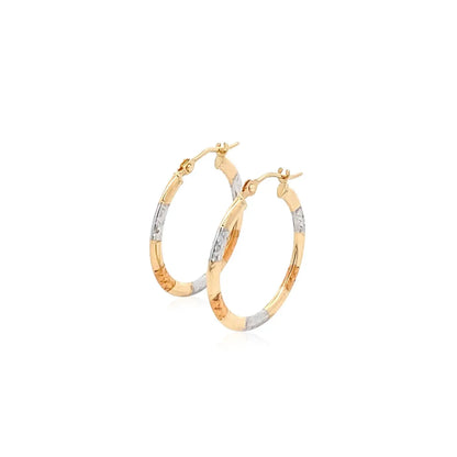 10k Tri-Color Gold Classic Hoop Earrings with Diamond Cut Details(20mm) RCJ Earrings  CELESTIA LUXE JEWELLERS