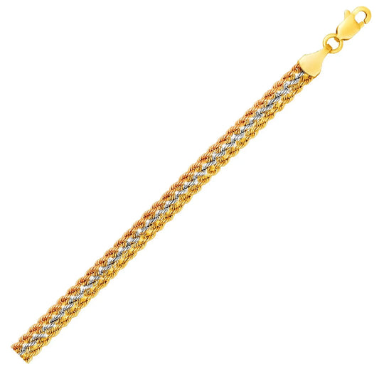 10k Tri-Toned Gold Multi-Strand Rope Chain Bracelet (6.35 mm) RCJ Bracelets  CELESTIA LUXE JEWELLERS